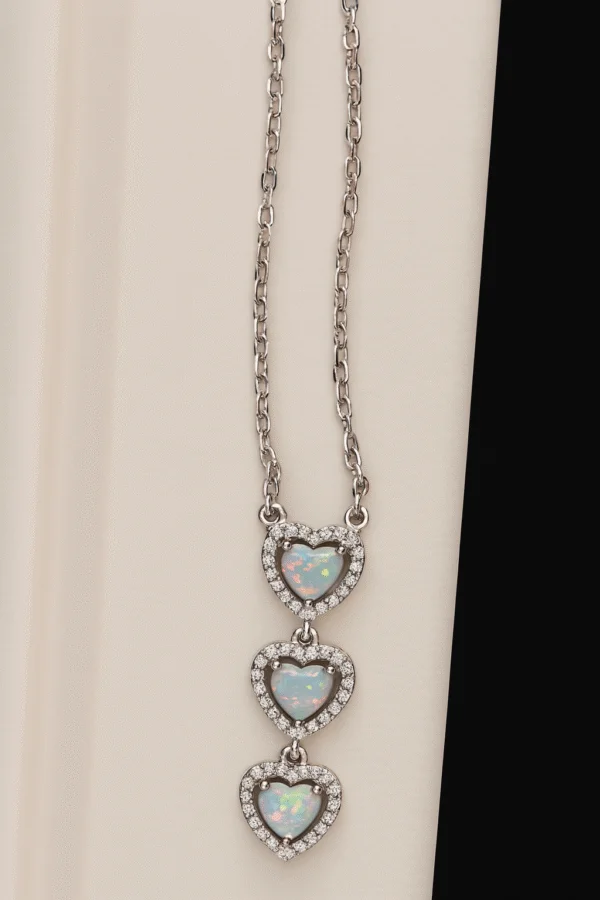 Silver 925 Pendant Hearts with white Opal and Zirconia