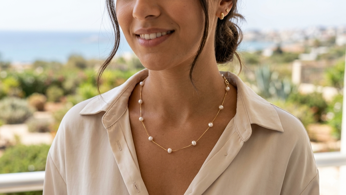 Sterling Silver Gold Plated Pearl Necklace