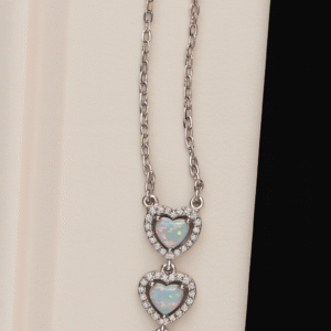 Silver 925 Pendant Hearts with white Opal and Zirconia