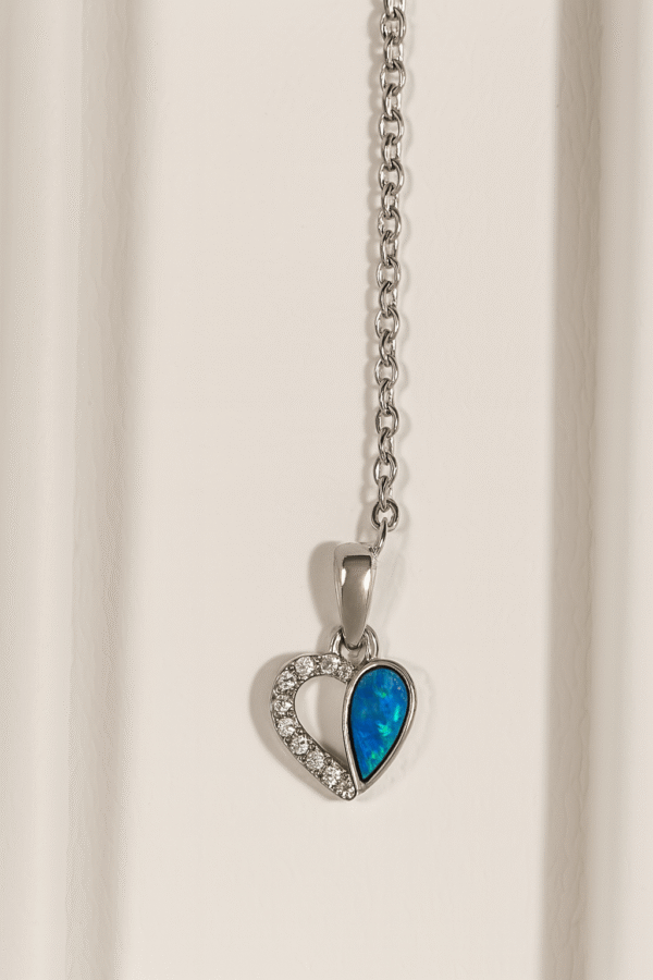 Silver 925 Pendant Heart with Opal and Zirconia