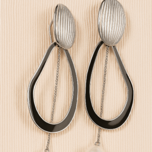Long Silver 925 earrings with pearl and black ceramic