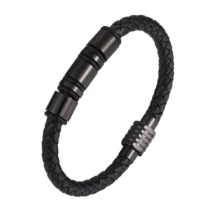 Black - Leather Cord Bracelet Stainless Steel Cylinder Accessories Leather Braided Bracelet Genuine Leather Bracelet Simple Leather Bracelet Men's Cowhide